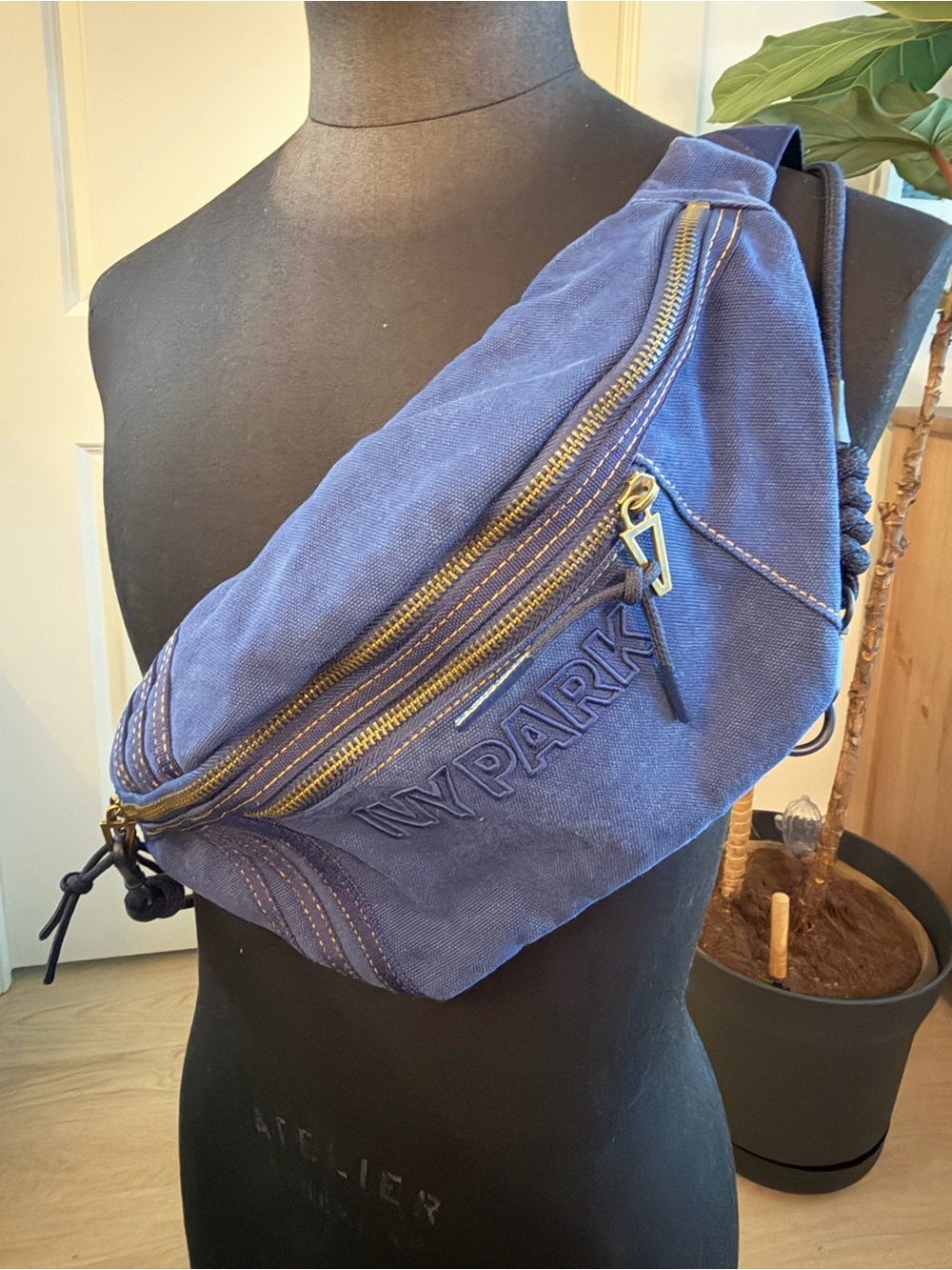 IVY PARK Blue Canvas Belt Bag with Gold Zippers